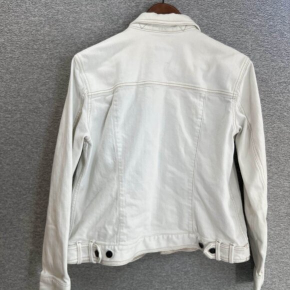 Eddie Bauer Jean Jacket Womens Size L White Button Up Cotton Blend Casual Denim - Picture 13 of 16